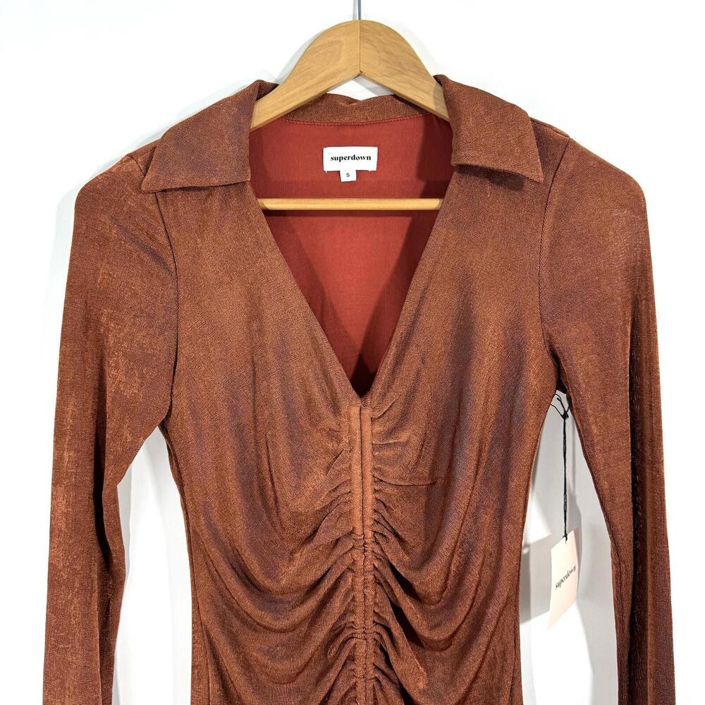 Superdown Women’s Size Small Rust Brown Penelope Long Sleeve Mini Dress NWT - Picture 2 of 9